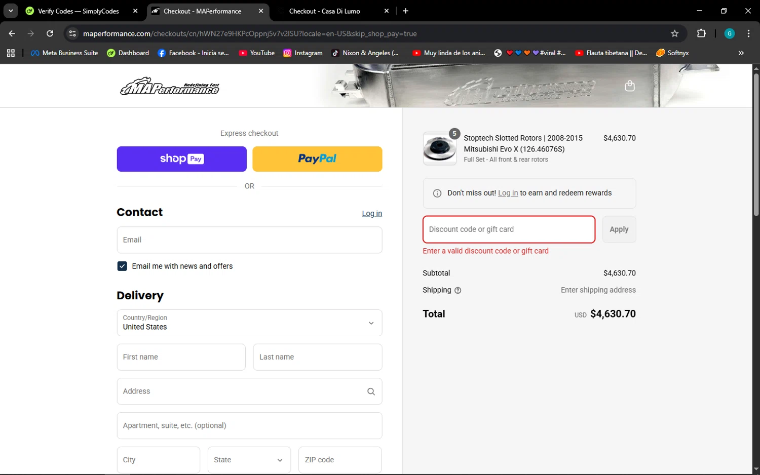 MAPerformance discount code screenshot showing code SAVENOW507 applied at MAPerformance checkout page. Uploaded by SimplyCodes community member ELROJO on Aug 23, 2025
