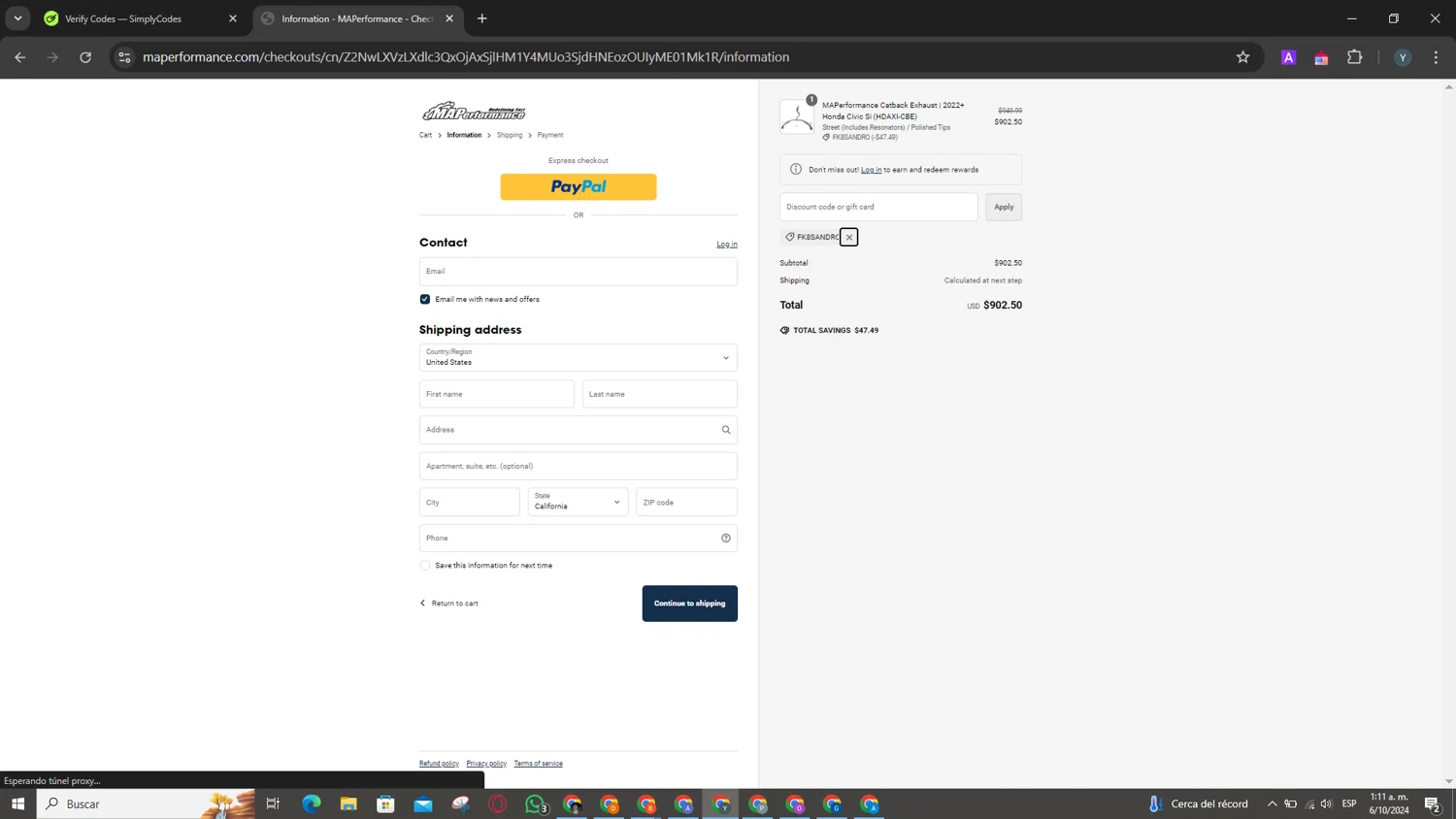 where to use Modern Automotive Performance promo code box