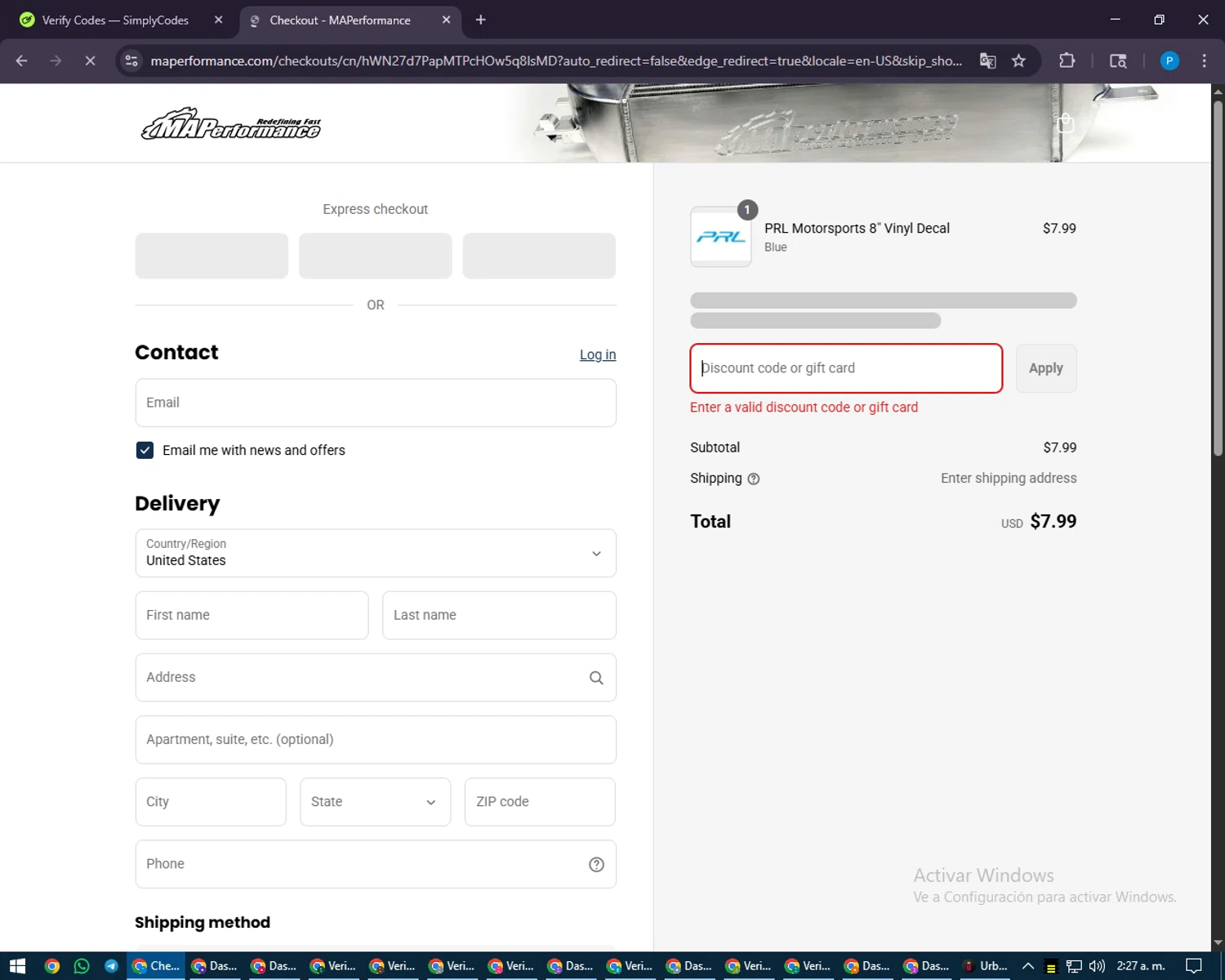 MAPerformance discount code screenshot showing code FK8SANDRO applied at MAPerformance checkout page. Uploaded by SimplyCodes community member juiceWRLD on Aug 23, 2025
