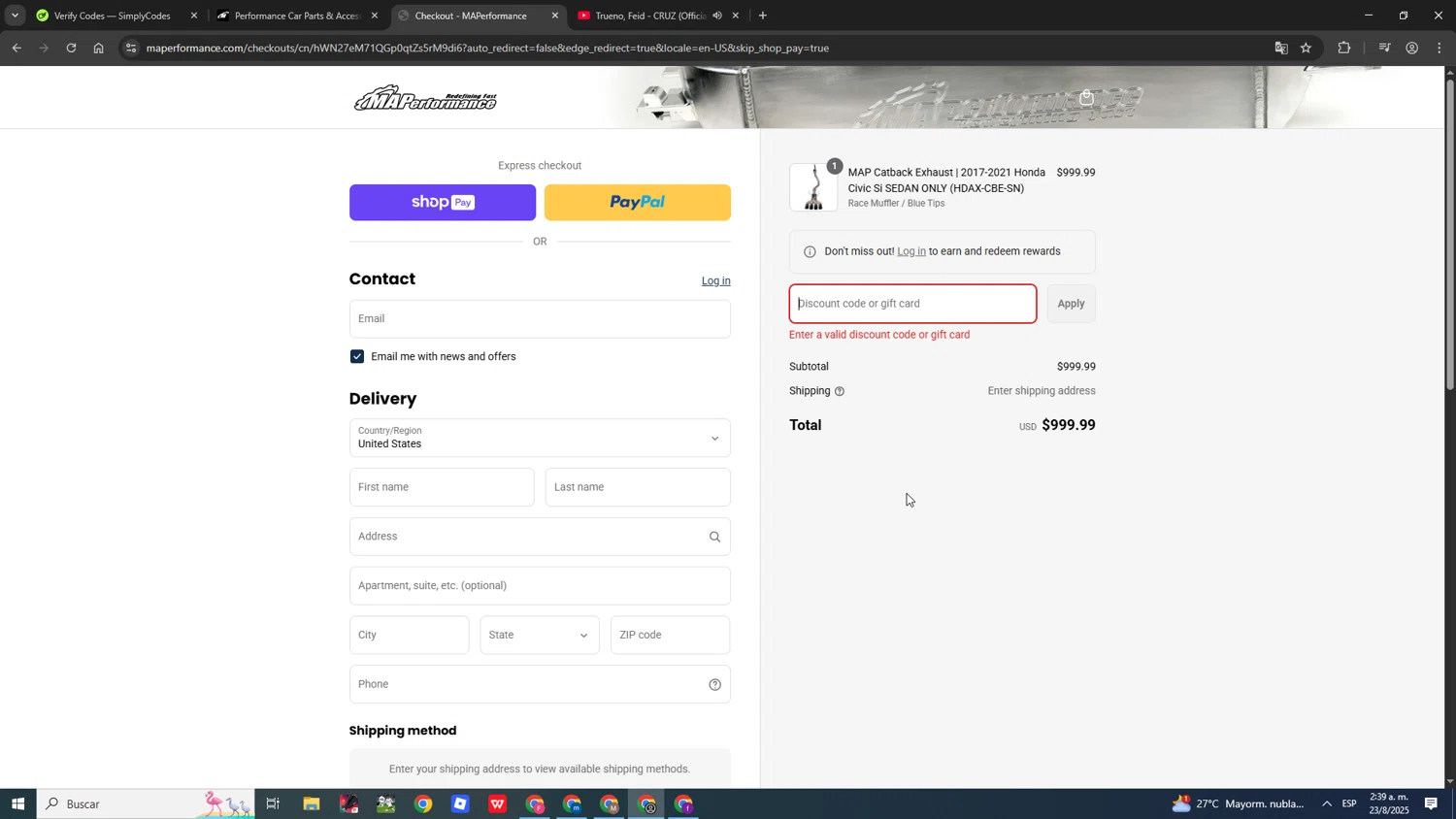 MAPerformance discount code screenshot showing code MR.EVO8 applied at MAPerformance checkout page. Uploaded by SimplyCodes community member ScanShopper554 on Aug 23, 2025