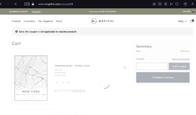 MAPIFUL checkout page showing MAPIFUL coupon code box | Screenshot taken by SimplyCodes community member on May 25, 2024