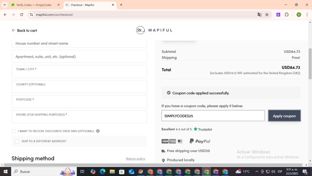 MAPIFUL checkout page showing MAPIFUL coupon code box | Screenshot taken by SimplyCodes community member on Feb 22, 2025