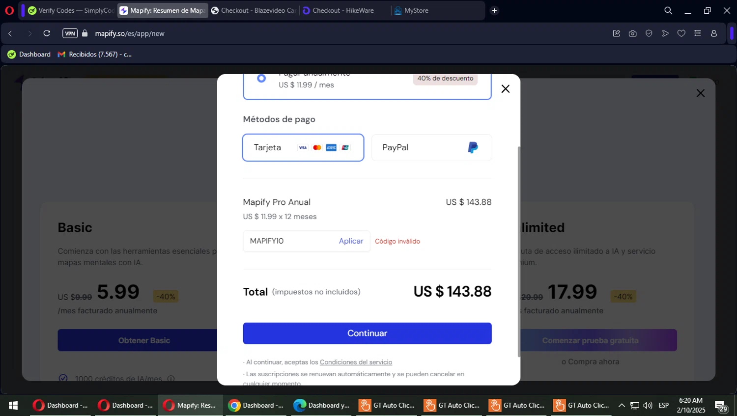 Mapify promo code screenshot showing code MAPIFY10 applied at Mapify checkout page. Uploaded by SimplyCodes community member Typhlosion on Feb 10, 2025