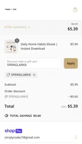 SPRINGLARKIE coupon verification screenshot