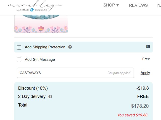 Marahlago checkout page showing Marahlago discount code box | Screenshot taken by SimplyCodes community member on Jun 22, 2025