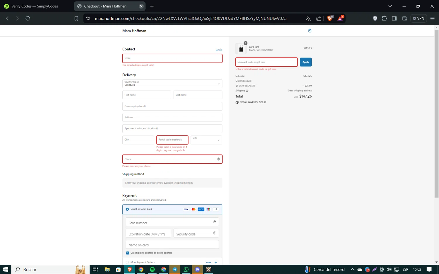 Mara Hoffman checkout page showing Mara Hoffman promo code box | Screenshot taken by SimplyCodes community member on Jun 25, 2024