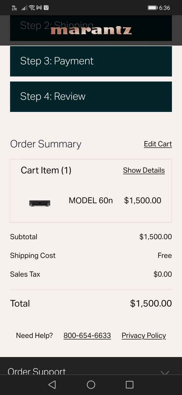 Marantz checkout page showing Marantz coupon code box | Screenshot taken by SimplyCodes community member on Jan 20, 2025
