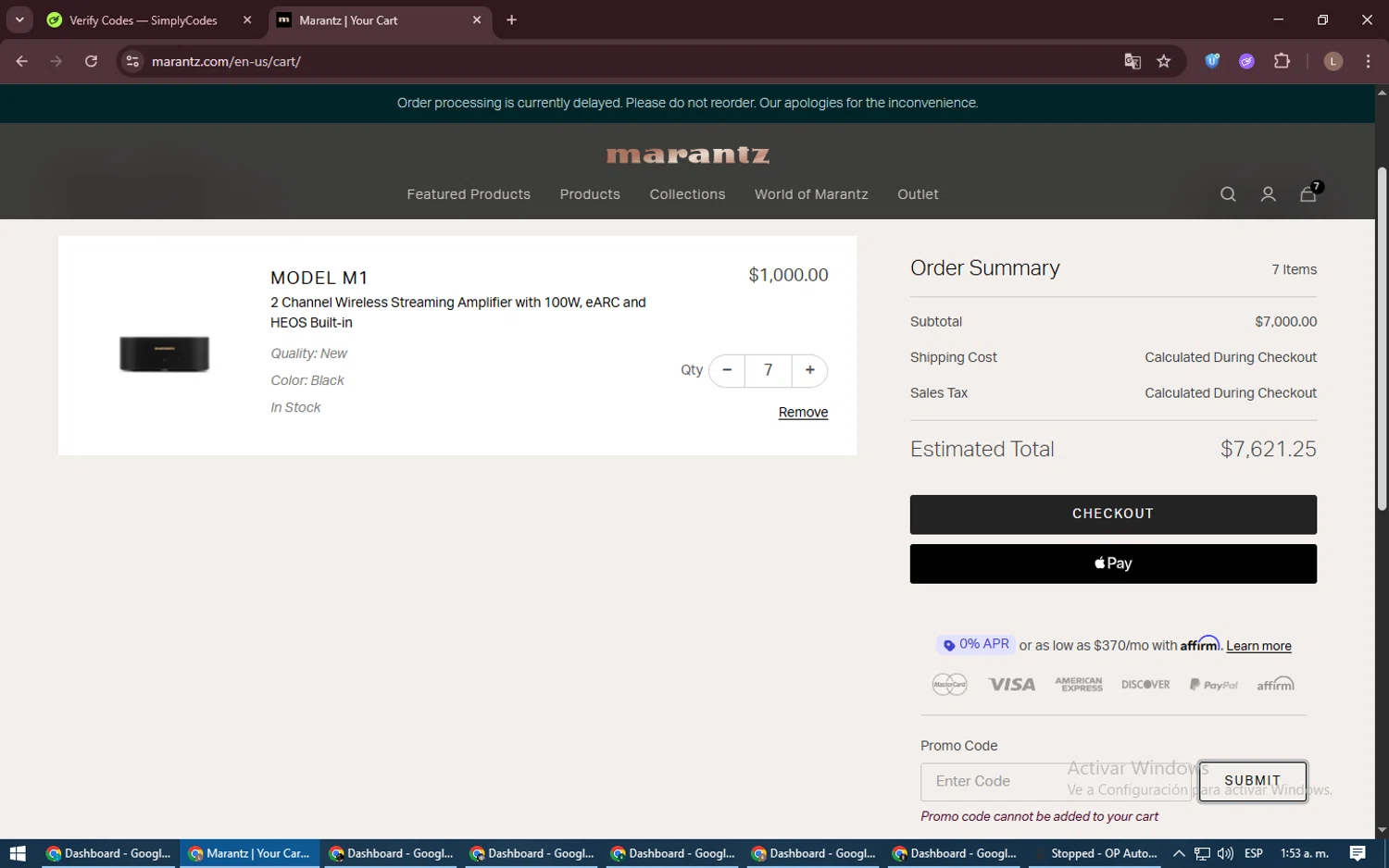Marantz coupon code screenshot showing code MIDSOMMAR20 applied at Marantz checkout page. Uploaded by SimplyCodes community member BrilliantTiger9986 on Jun 18, 2025