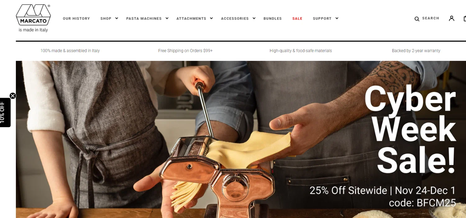 Marcato USA promo code screenshot showing code bfcm25 applied at Marcato USA checkout page. Uploaded by SimplyCodes community member Biden0442069257555 on Nov 25, 2025