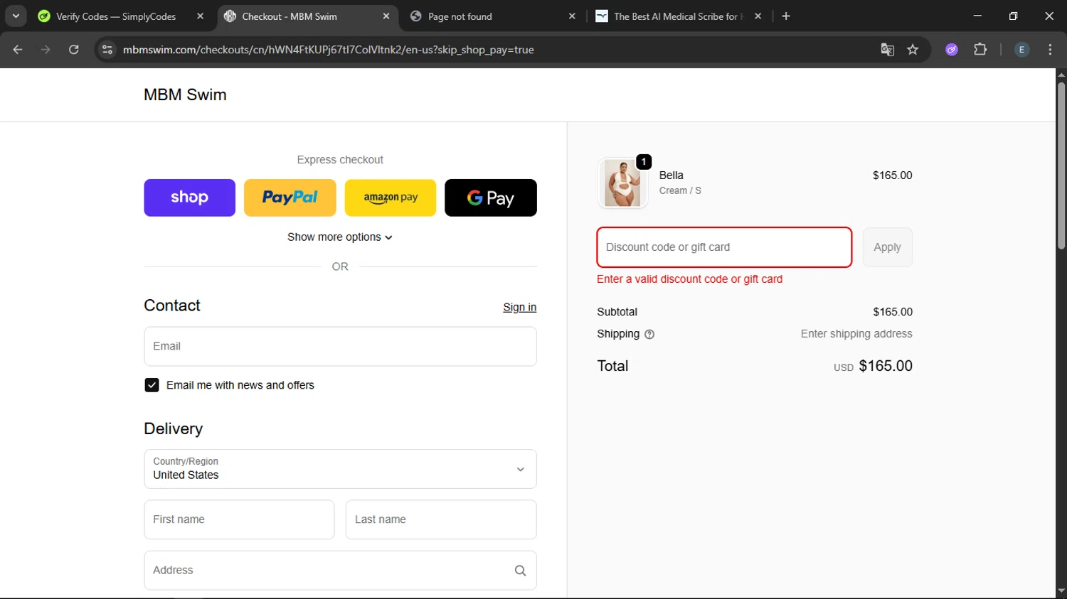 MBM Swim discount code screenshot showing code MALMBM15 applied at MBM Swim checkout page. Uploaded by SimplyCodes community member LegendaryFox9861 on Oct 18, 2025