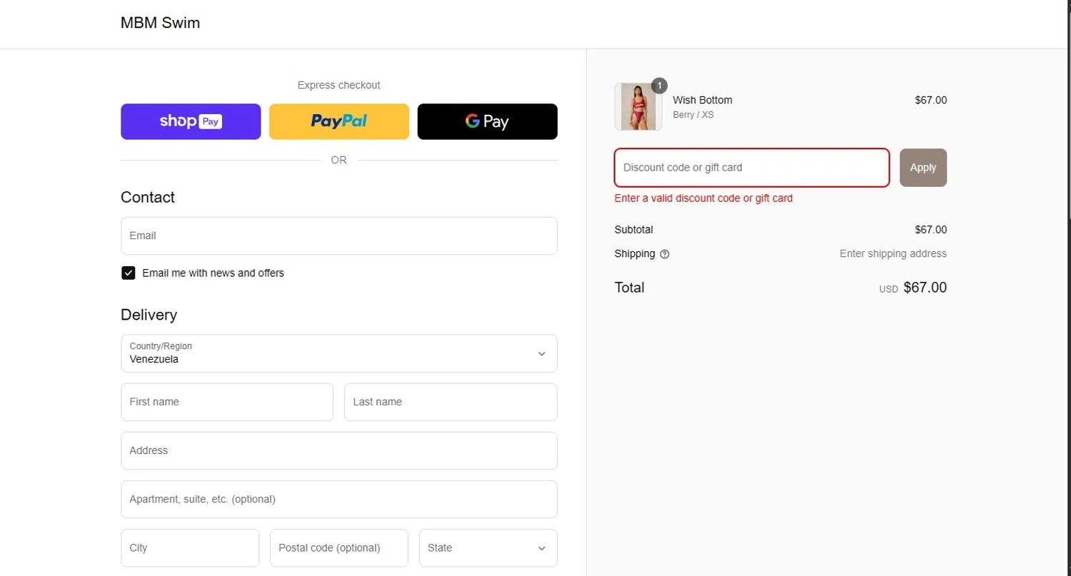 MBM Swim discount code screenshot showing code SPRINGSALE applied at MBM Swim checkout page. Uploaded by SimplyCodes community member mikhaildelmoral on Mar 19, 2025