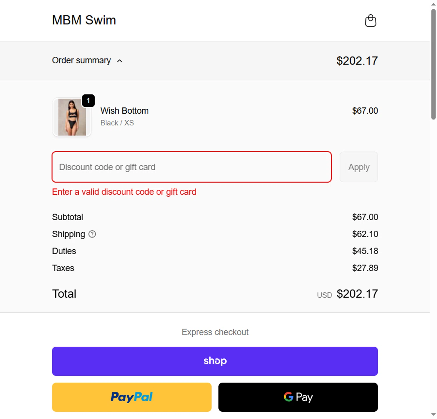 MBM Swim discount code screenshot showing code mbmvip40 applied at MBM Swim checkout page. Uploaded by SimplyCodes community member BeaMartinez on Feb 11, 2026