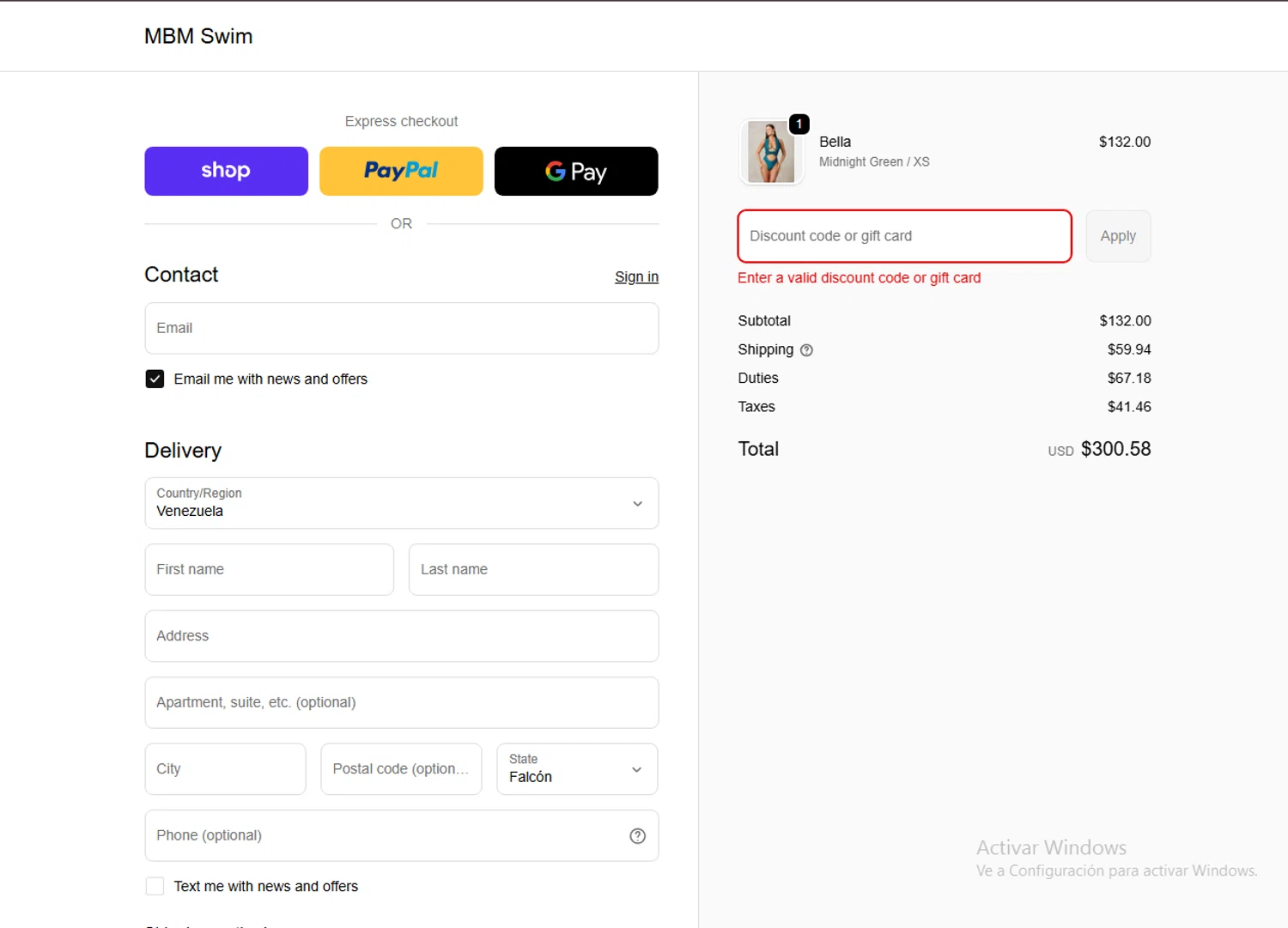 MBM Swim discount code screenshot showing code mbmvip40 applied at MBM Swim checkout page. Uploaded by SimplyCodes community member NobleTiger7340 on Nov 29, 2025