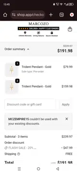 MCZEMPIRE15 coupon verification screenshot