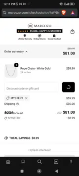 MYSTERY coupon verification screenshot