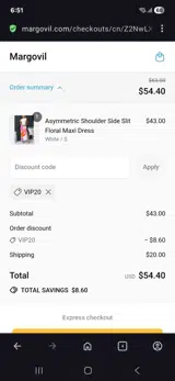 Vip20 coupon verification screenshot