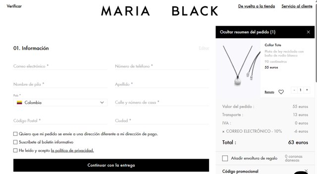 Maria Black checkout page showing Maria Black promo code box | Screenshot taken by SimplyCodes community member on Jun 3, 2025