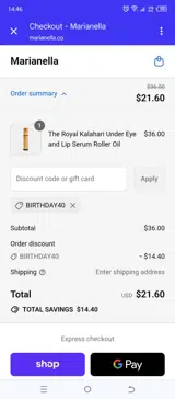 BIRTHDAY40 coupon verification screenshot