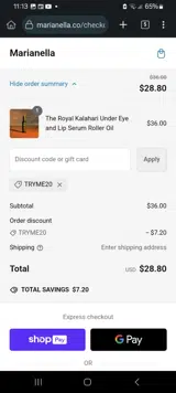 TRYME20 coupon verification screenshot
