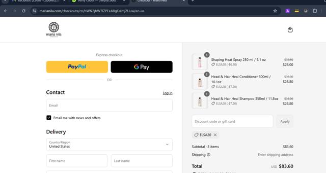 Maria Nila checkout page showing Maria Nila discount code box | Screenshot taken by SimplyCodes community member on Sep 8, 2025
