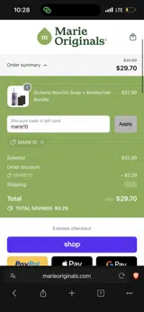 marie10 coupon verification screenshot