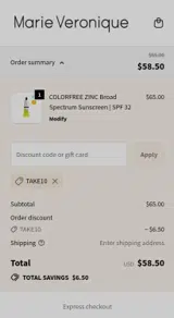 Marie Veronique coupon verification screenshot