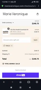 Marie Veronique coupon verification screenshot