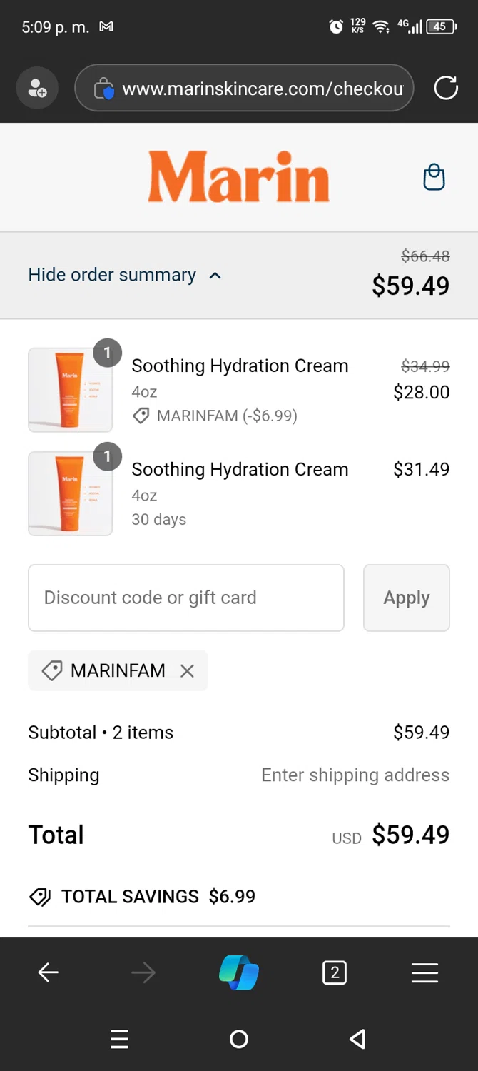 where to use Marin promo code box