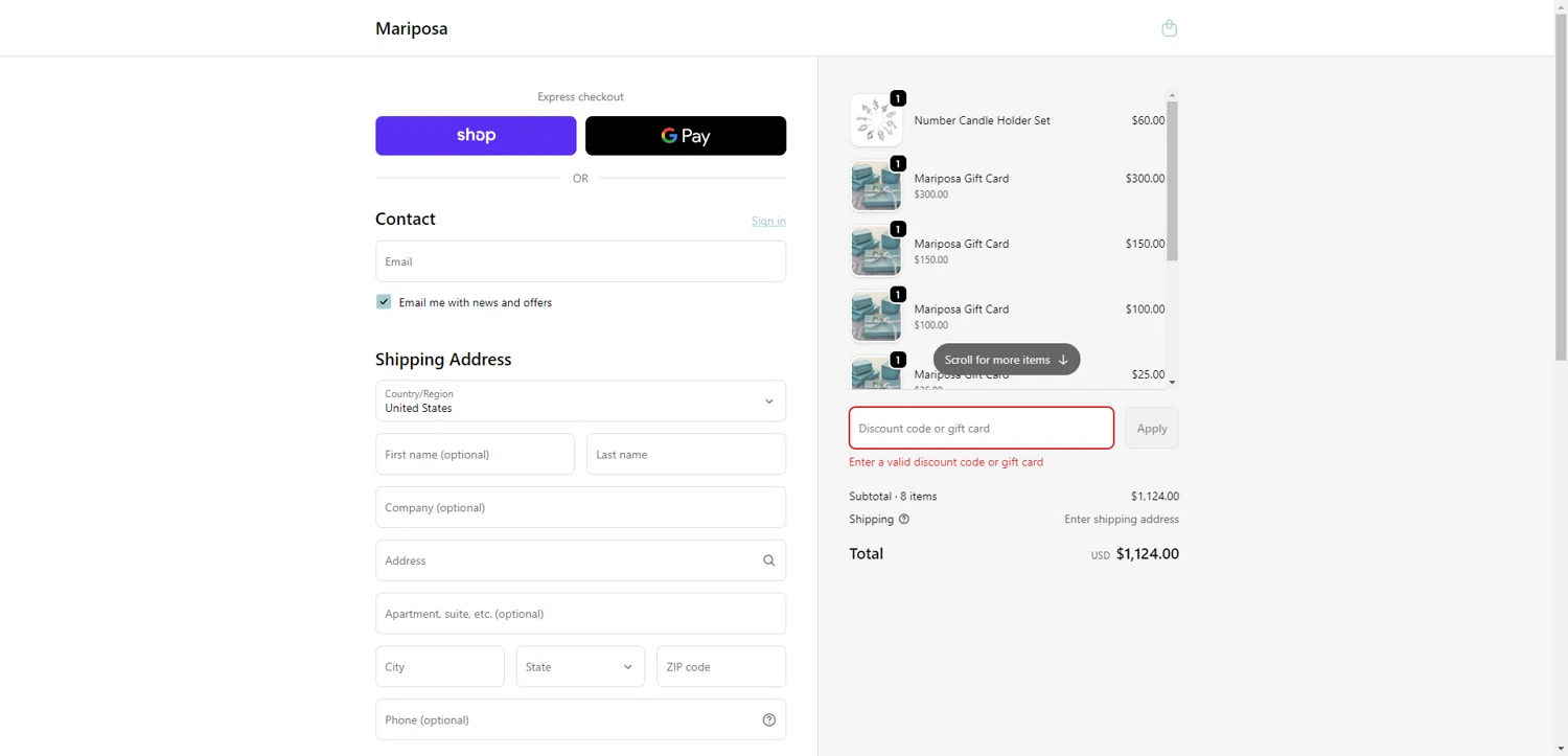 Mariposa promo code screenshot showing code CYBER20 applied at Mariposa checkout page. Uploaded by SimplyCodes community member CashSentinel5495 on Dec 4, 2025