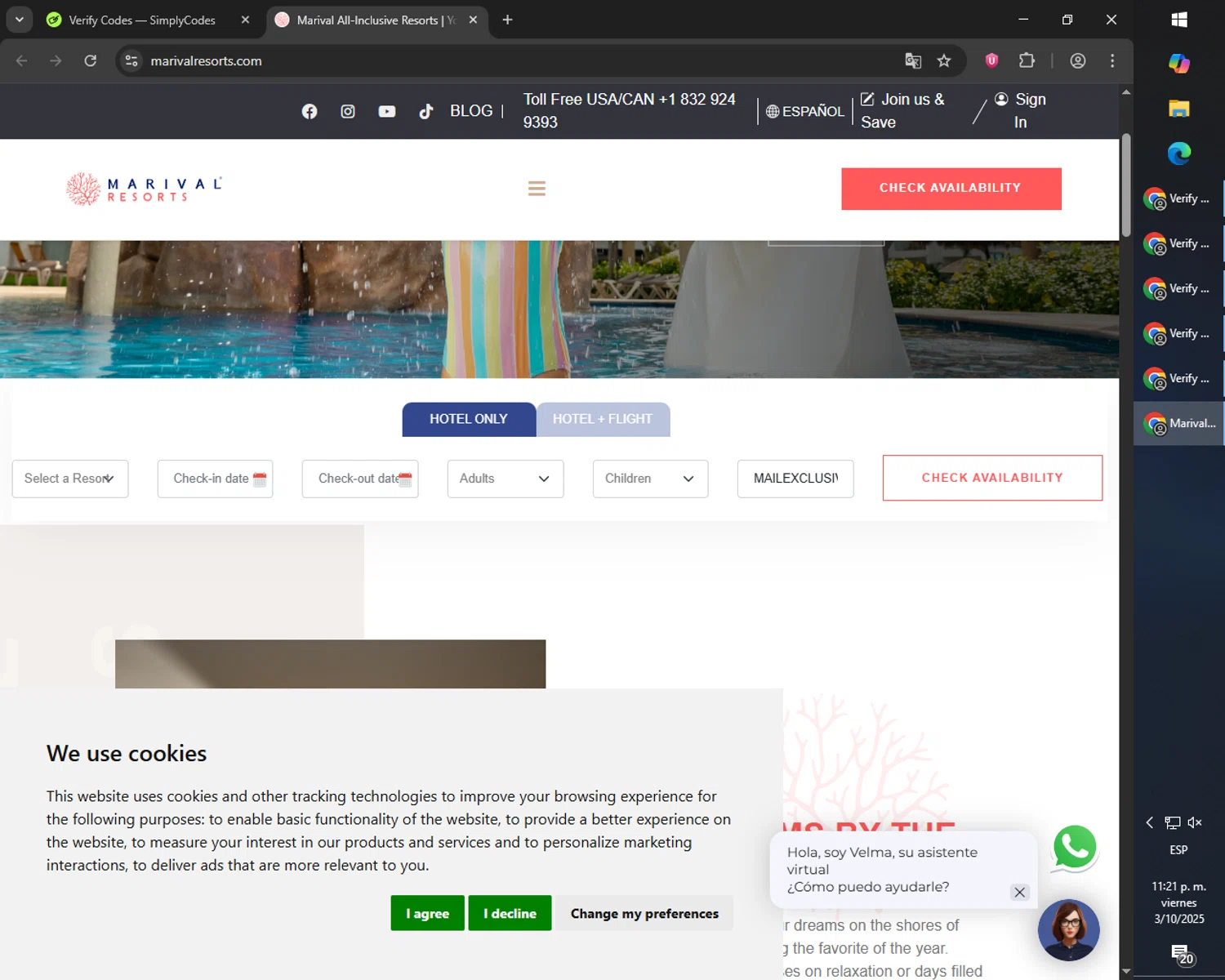 Marival promo code screenshot showing code MAILEXCLUSIVE applied at Marival checkout page. Uploaded by SimplyCodes community member Cynoxx on Oct 3, 2025