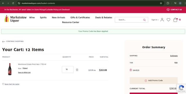 Marketview Liquor checkout page showing Marketview Liquor promo code box | Screenshot taken by SimplyCodes community member on Jul 27, 2025