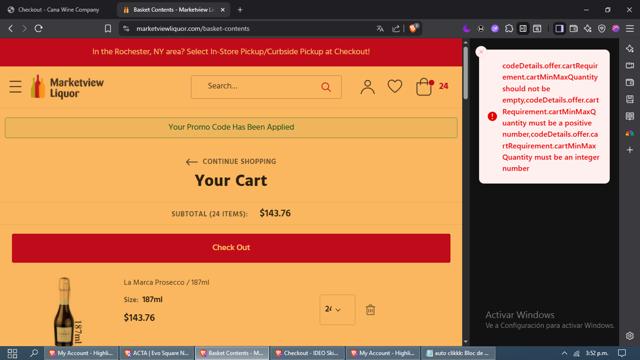 Marketview Liquor checkout page showing Marketview Liquor promo code box | Screenshot taken by SimplyCodes community member on Jul 27, 2025