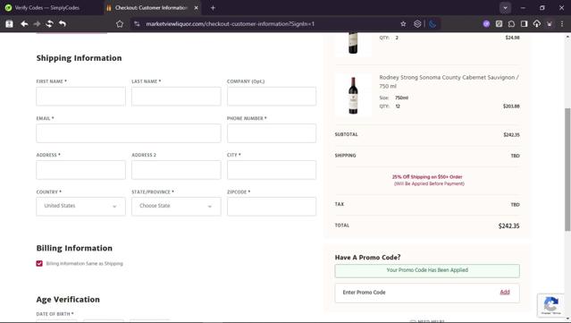 Marketview Liquor checkout page showing Marketview Liquor promo code box | Screenshot taken by SimplyCodes community member on Sep 1, 2025