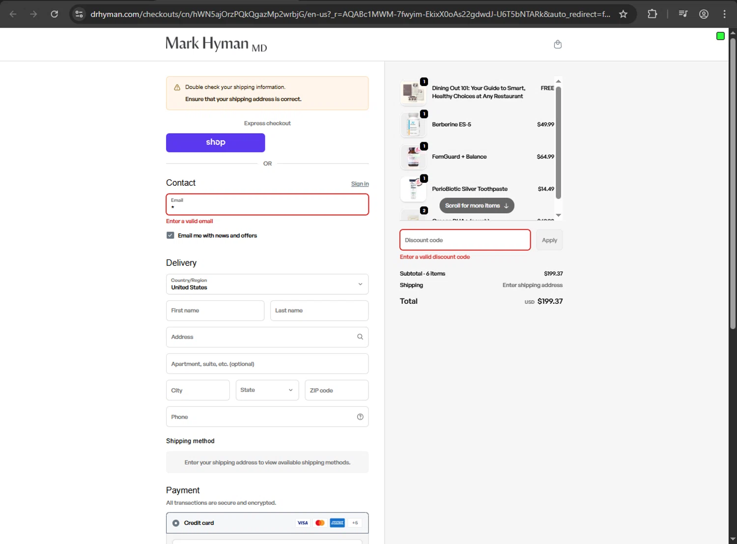 Mark Hyman discount code screenshot showing code protein10 applied at Mark Hyman checkout page. Uploaded by SimplyCodes community member 61664350 on Nov 22, 2025