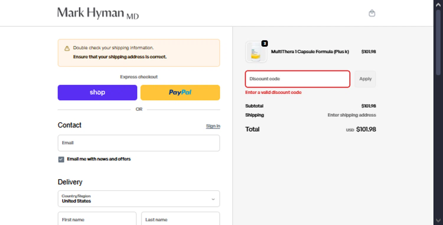 Mark Hyman discount code screenshot showing code protein10 applied at Mark Hyman checkout page. Uploaded by SimplyCodes community member TraxoGamer on Nov 22, 2025