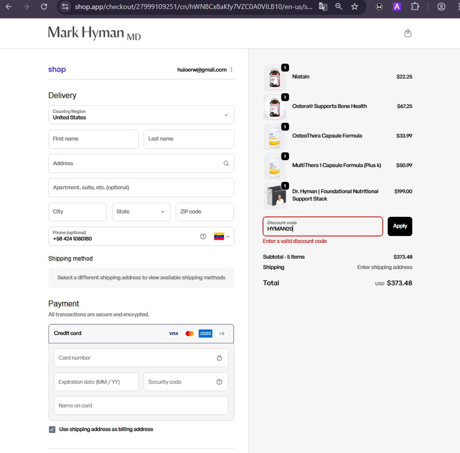 Mark Hyman discount code screenshot showing code HYMAN20 applied at Mark Hyman checkout page. Uploaded by SimplyCodes community member ivanguere on Jan 30, 2026