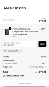 tenere_team coupon verification screenshot