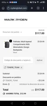 tenere_team coupon verification screenshot