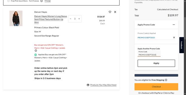 Mark's checkout page showing Mark's promo code box | Screenshot taken by SimplyCodes community member on Sep 12, 2025