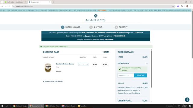 Marky's checkout page showing Marky's promo code box | Screenshot taken by SimplyCodes community member on Jun 7, 2025