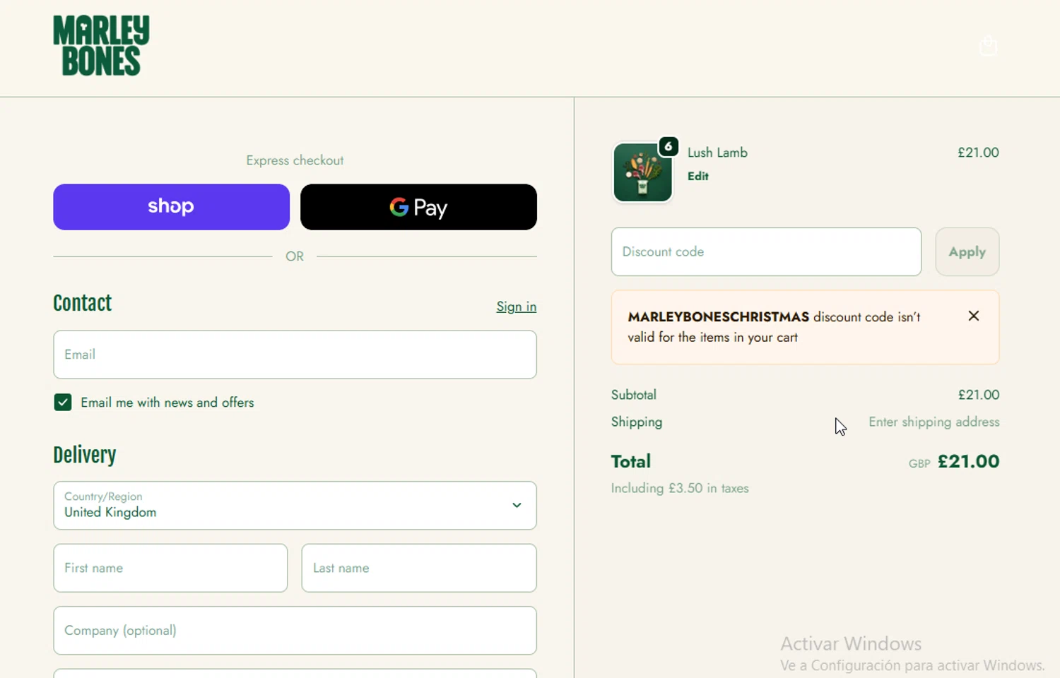 Marleybones promo code screenshot showing code MARLEYBONESCHRISTMAS applied at Marleybones checkout page. Uploaded by SimplyCodes community member BudgetGuardian5712 on Jan 20, 2026