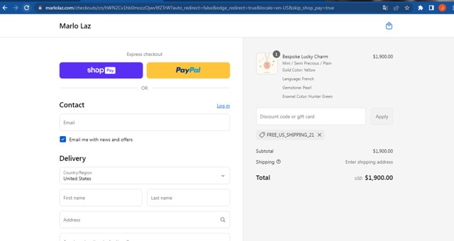 Marlo Laz checkout page showing Marlo Laz promo code box | Screenshot taken by SimplyCodes community member on Aug 25, 2025