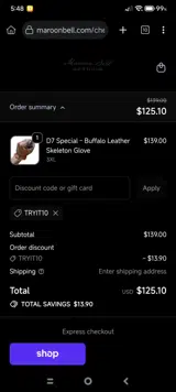 TRYIT10 coupon verification screenshot