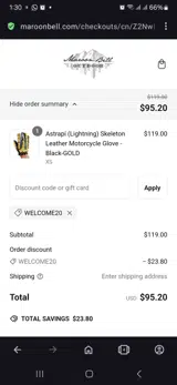 Welcome20 coupon verification screenshot
