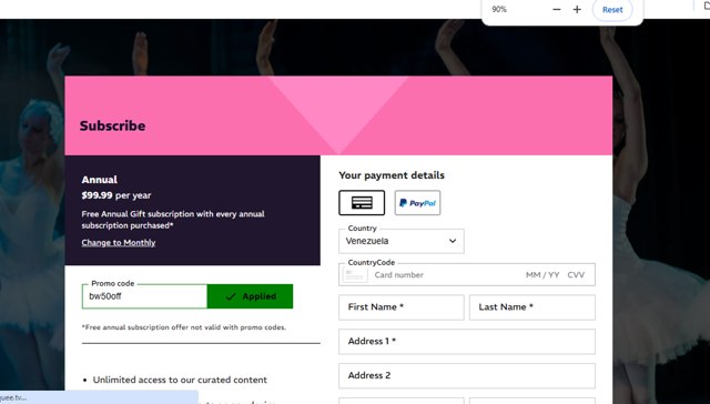 Marquee TV checkout page showing Marquee TV promo code box | Screenshot taken by SimplyCodes community member on Nov 3, 2024