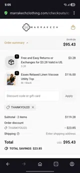 Thankyou20 coupon verification screenshot