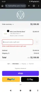Marrow Fine coupon verification screenshot