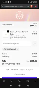 Marrow Fine coupon verification screenshot