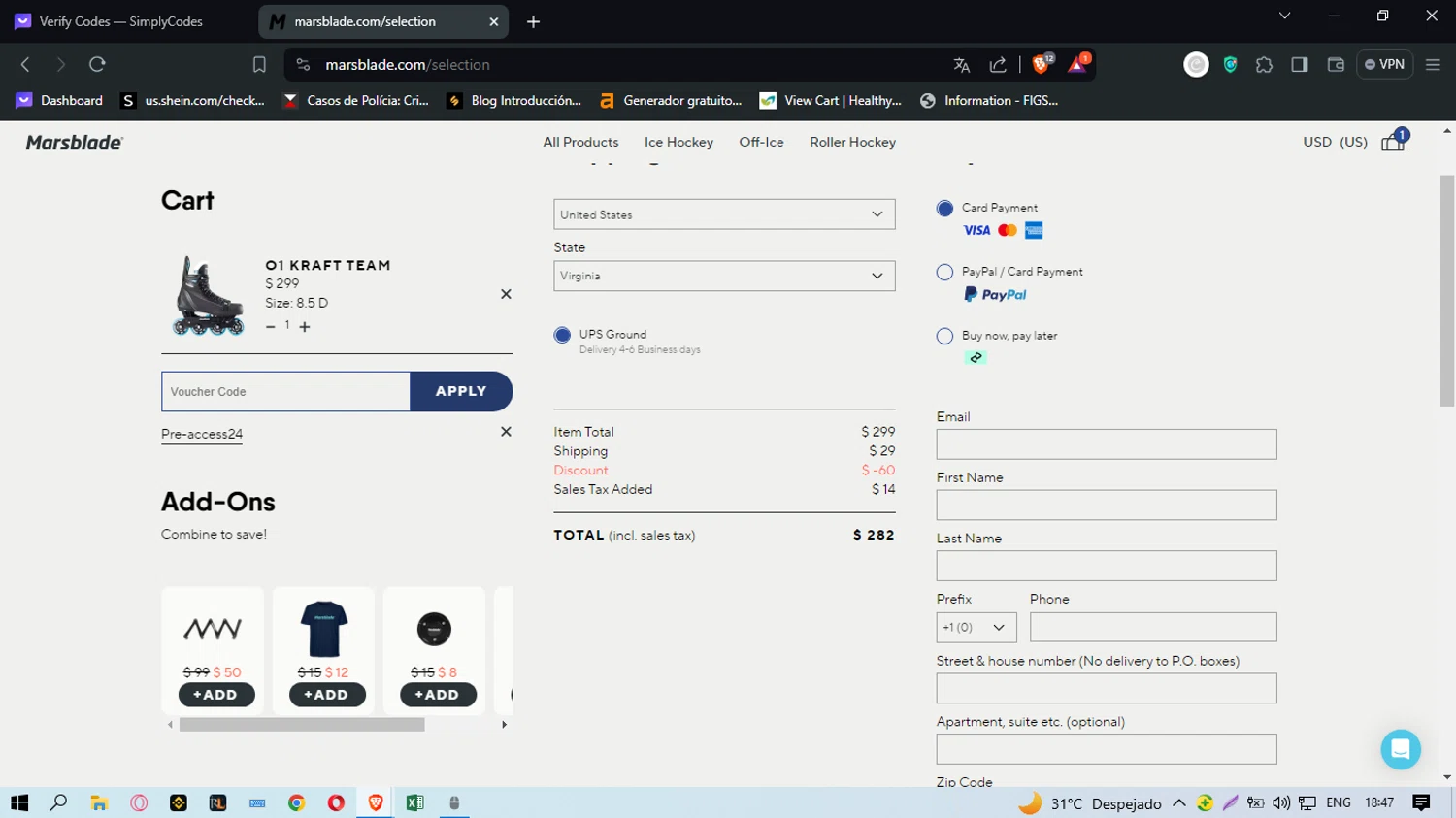 Marsblades checkout page showing Marsblades promo code box | Screenshot taken by SimplyCodes community member on Mar 28, 2024
