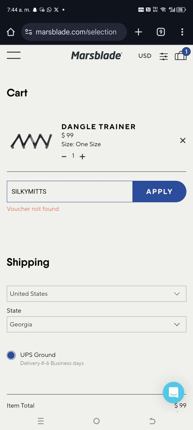 Marsblades promo code screenshot showing code SILKYMITTS applied at Marsblades checkout page. Uploaded by SimplyCodes community member kikimbappe on Jan 14, 2025